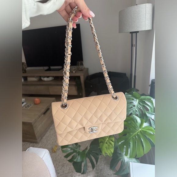 Chanel Small Classic Double Flap Beige Clair Lambskin Silver Hardware - Picture 2 of 10